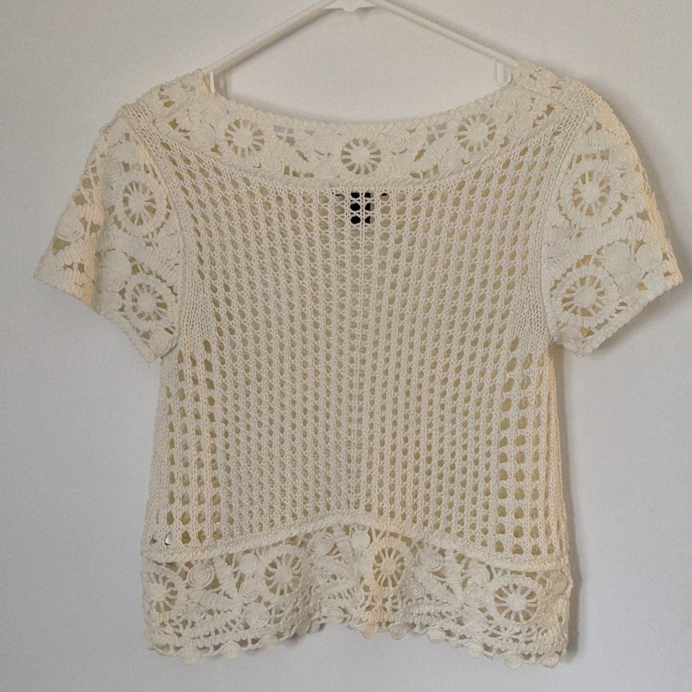 White crocheted crop top